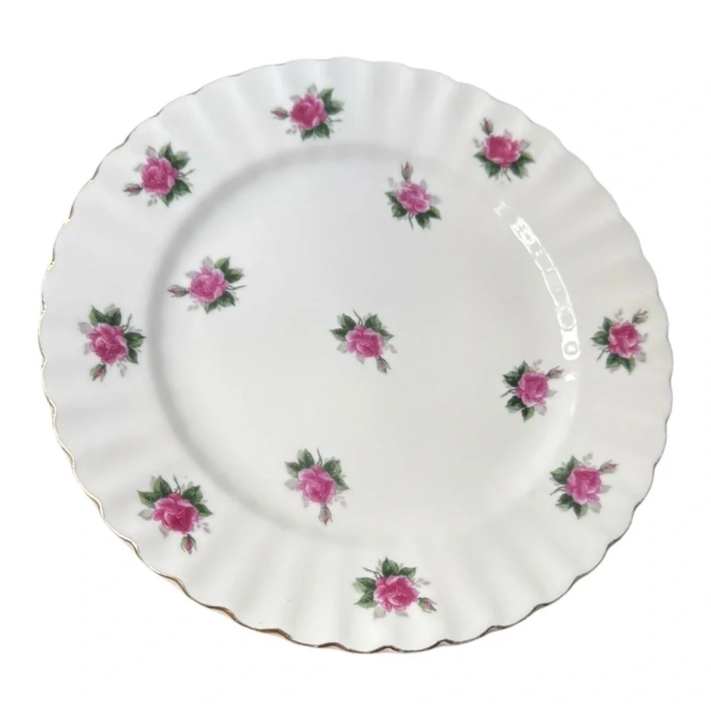 Vintage 1950s Bond Ware‎ Hand Painted Porcelain 10” Inch Dinner Plate Pink Roses